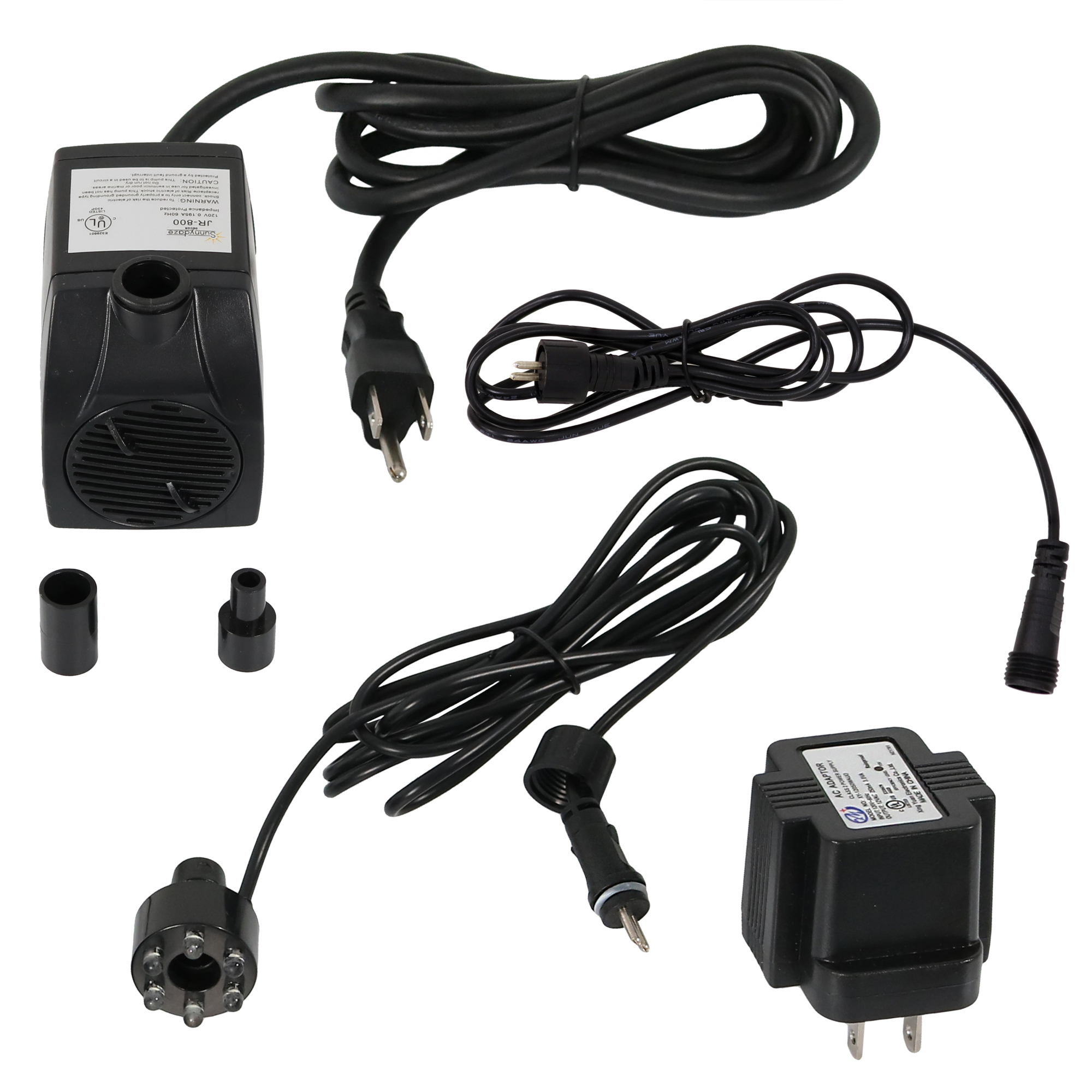 Sunnydaze Decor, Electric Fountain Pump with LED Lights - 200 GPH, Volts 12 Model# JR-800 6LED-W